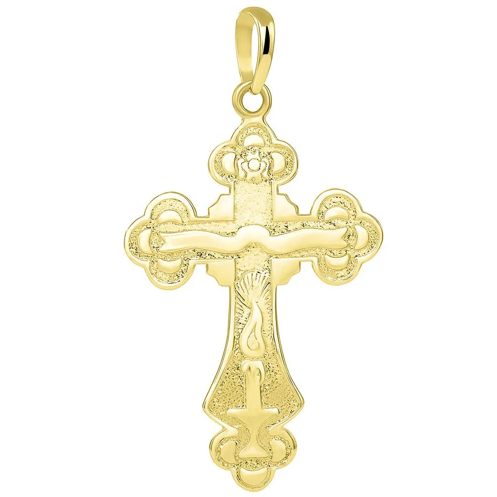 14k Two Tone Gold Botonnee St. Olga Orthodox Cross IC XC NIKA Crucifix Pendant Necklace