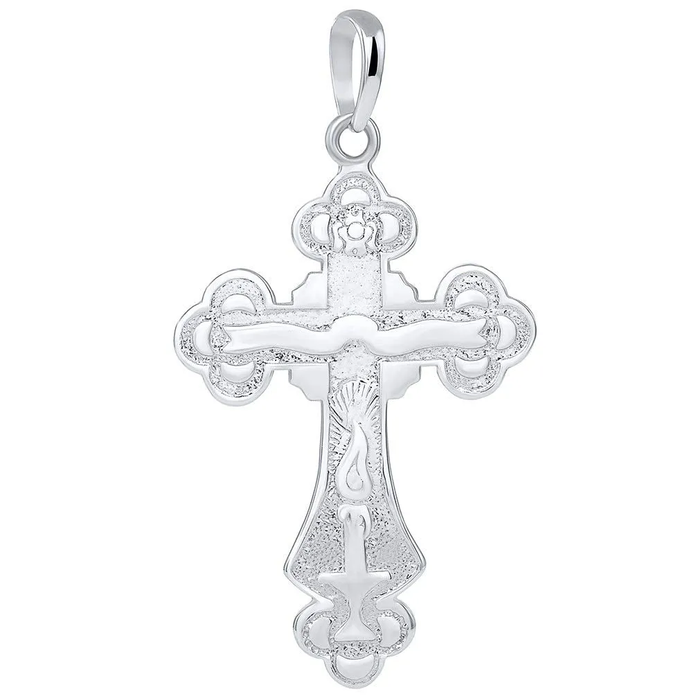 14k White Gold Botonnee St. Olga Orthodox Cross IC XC NIKA Crucifix Pendant Necklace