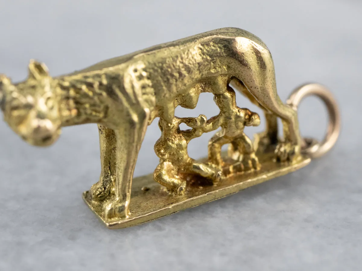 18K Gold Romulus and Remus Statue Charm