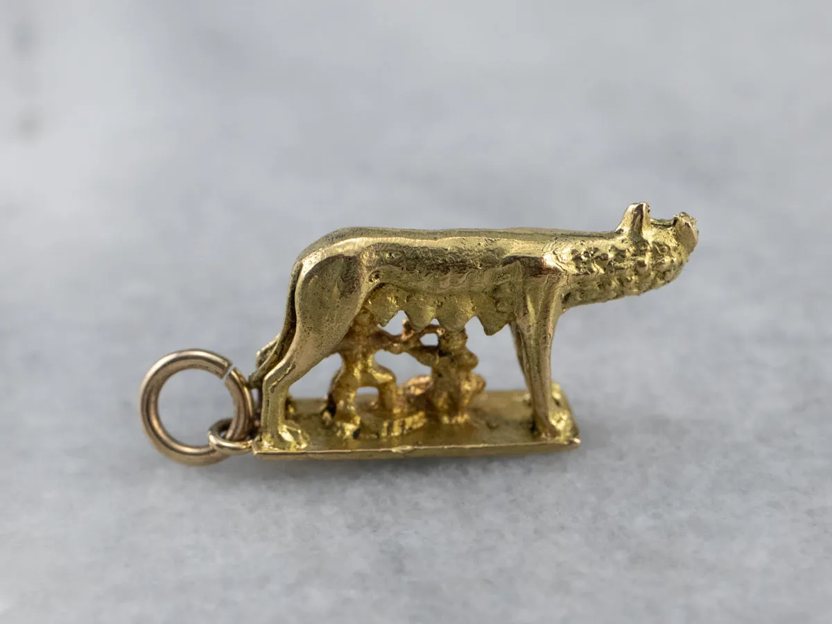 18K Gold Romulus and Remus Statue Charm