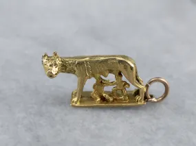 18K Gold Romulus and Remus Statue Charm