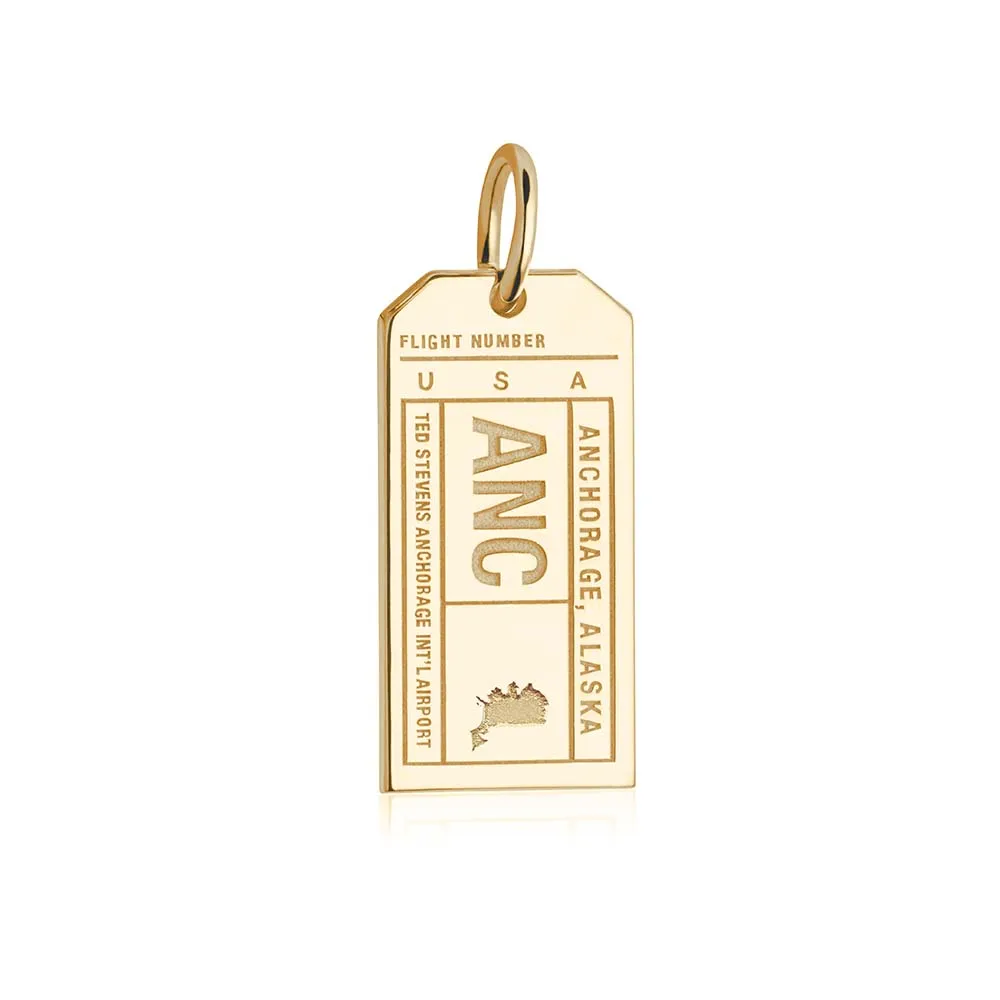 Anchorage Alaska USA ANC Luggage Tag Charm Gold