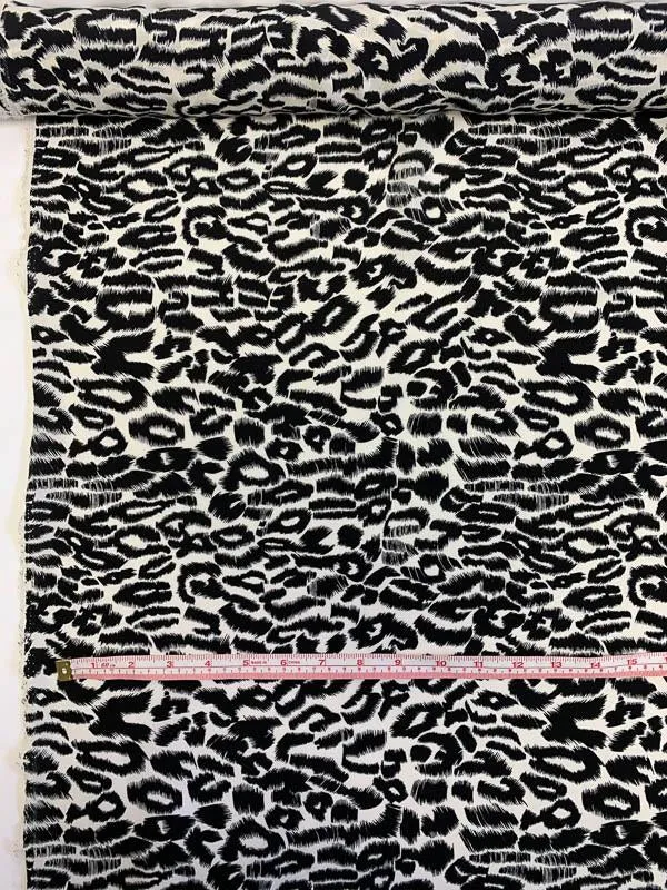 Animal Pattern Printed Silk Crepe de Chine - Black / Pale Grey