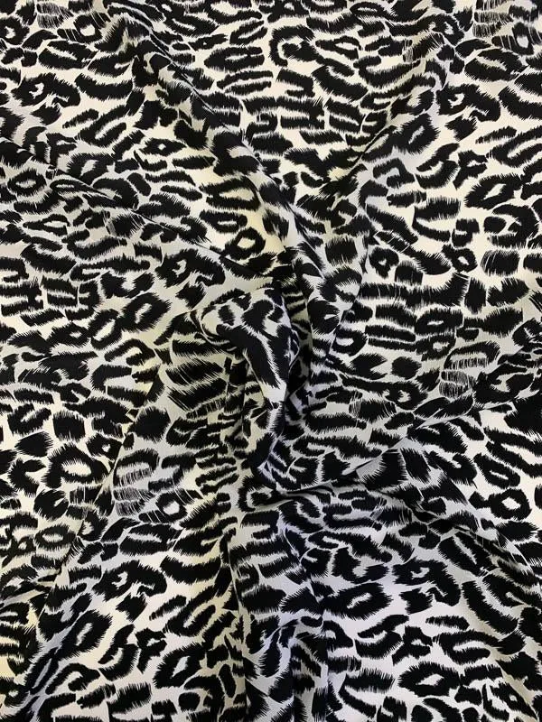 Animal Pattern Printed Silk Crepe de Chine - Black / Pale Grey