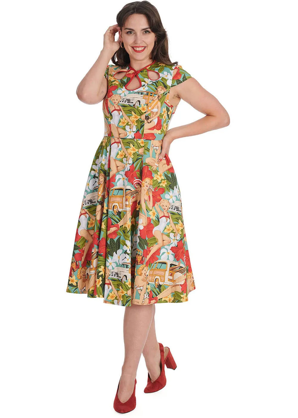 Banned Tropic Dreamer Pin-Up 50's Swing Dress Blue