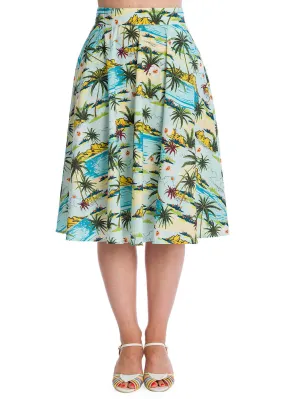 Banned Tropical Palms 50's Swing Skirt Green