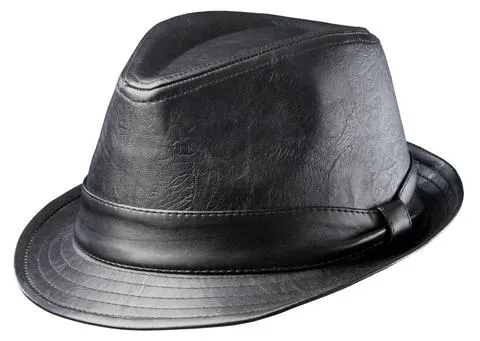 Black Faux Vegan Leather Fedora Hat