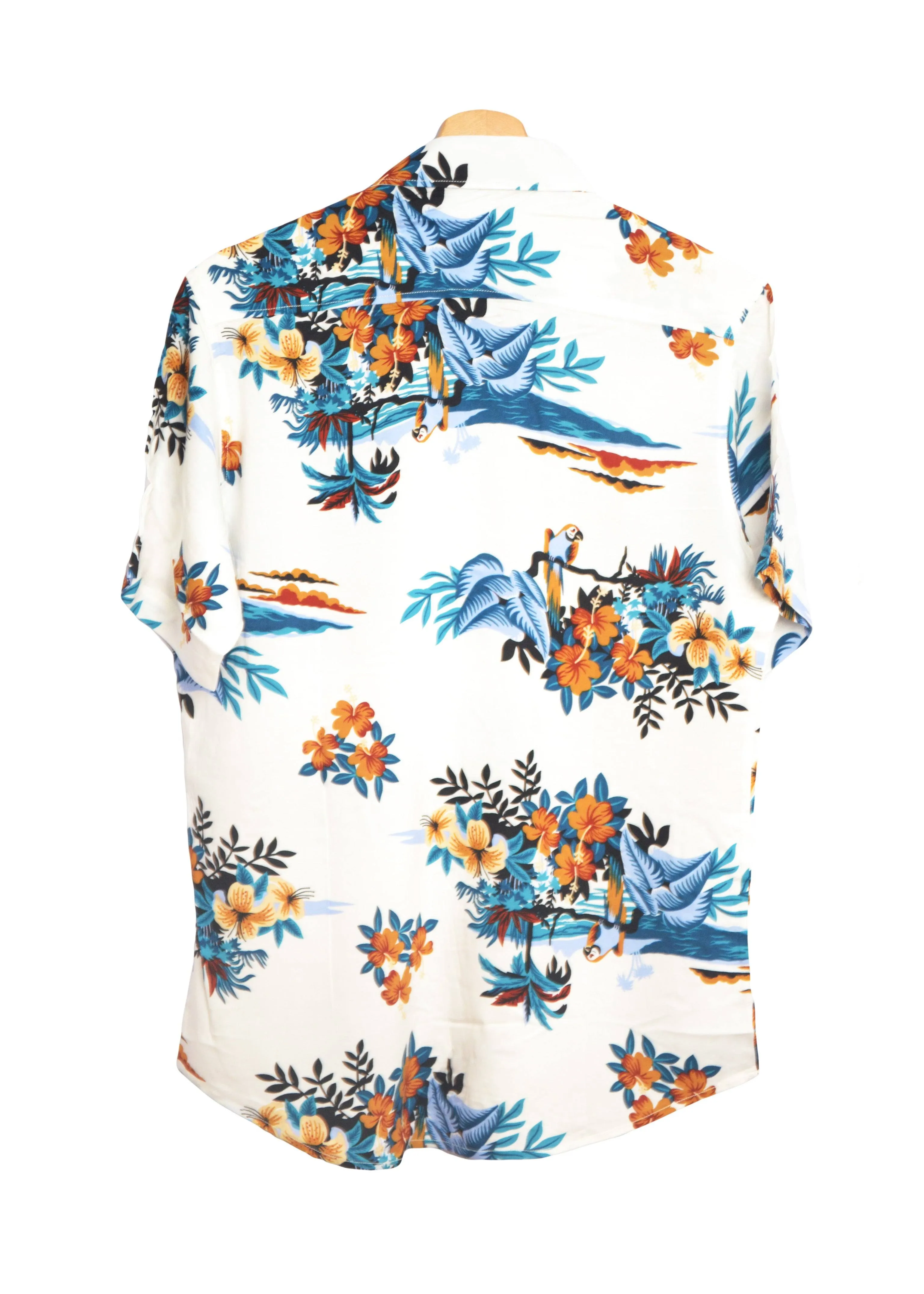 Chemise hawaienne fleurs et perroquets