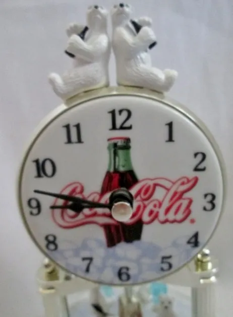 COCA COLA ANNIVERSARY POLAR BEAR CLOCK Mantel Shelf No Glass Dome WORKS