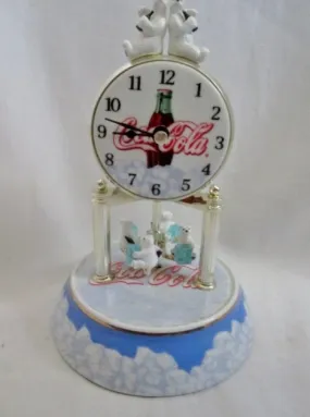 COCA COLA ANNIVERSARY POLAR BEAR CLOCK Mantel Shelf No Glass Dome WORKS