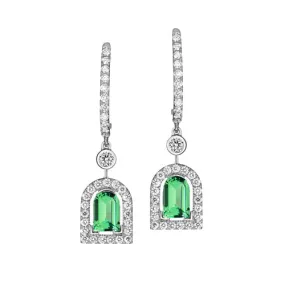 Couleur Sculptural Pendant Earring GM, 18k White Gold with DAVIDOR Arch Cut Green Tourmaline and Brilliant Diamonds