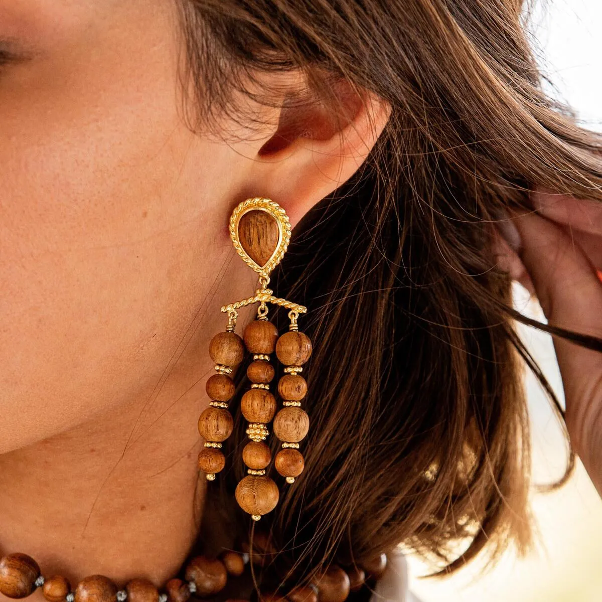 Earth Goddess Chandelier Earrings - Teak