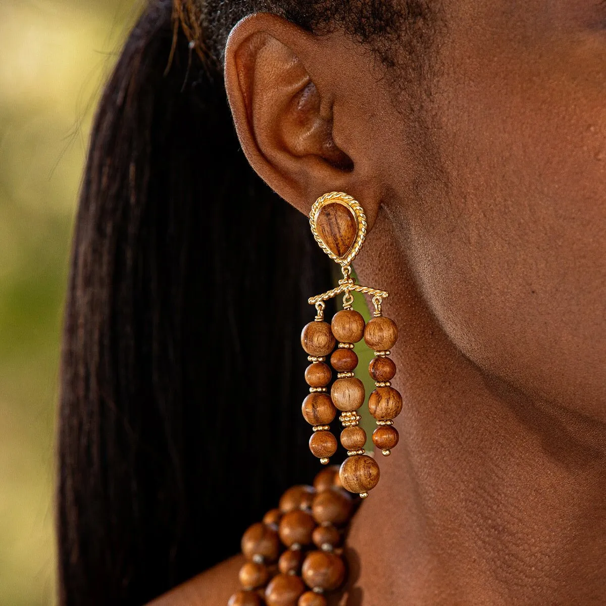 Earth Goddess Chandelier Earrings - Teak