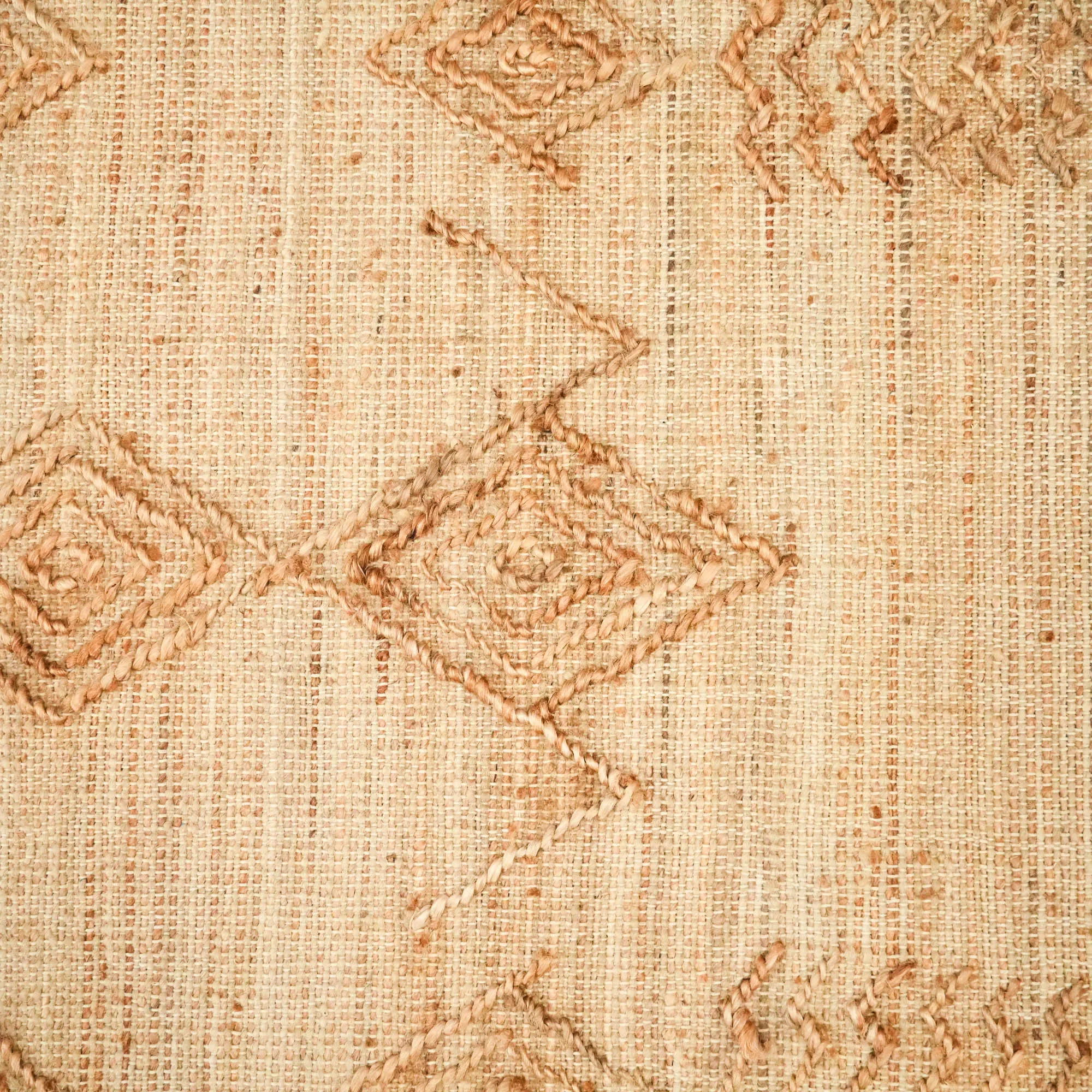 El Dokuma Geometrik Desenli Bej Hasır Kilim