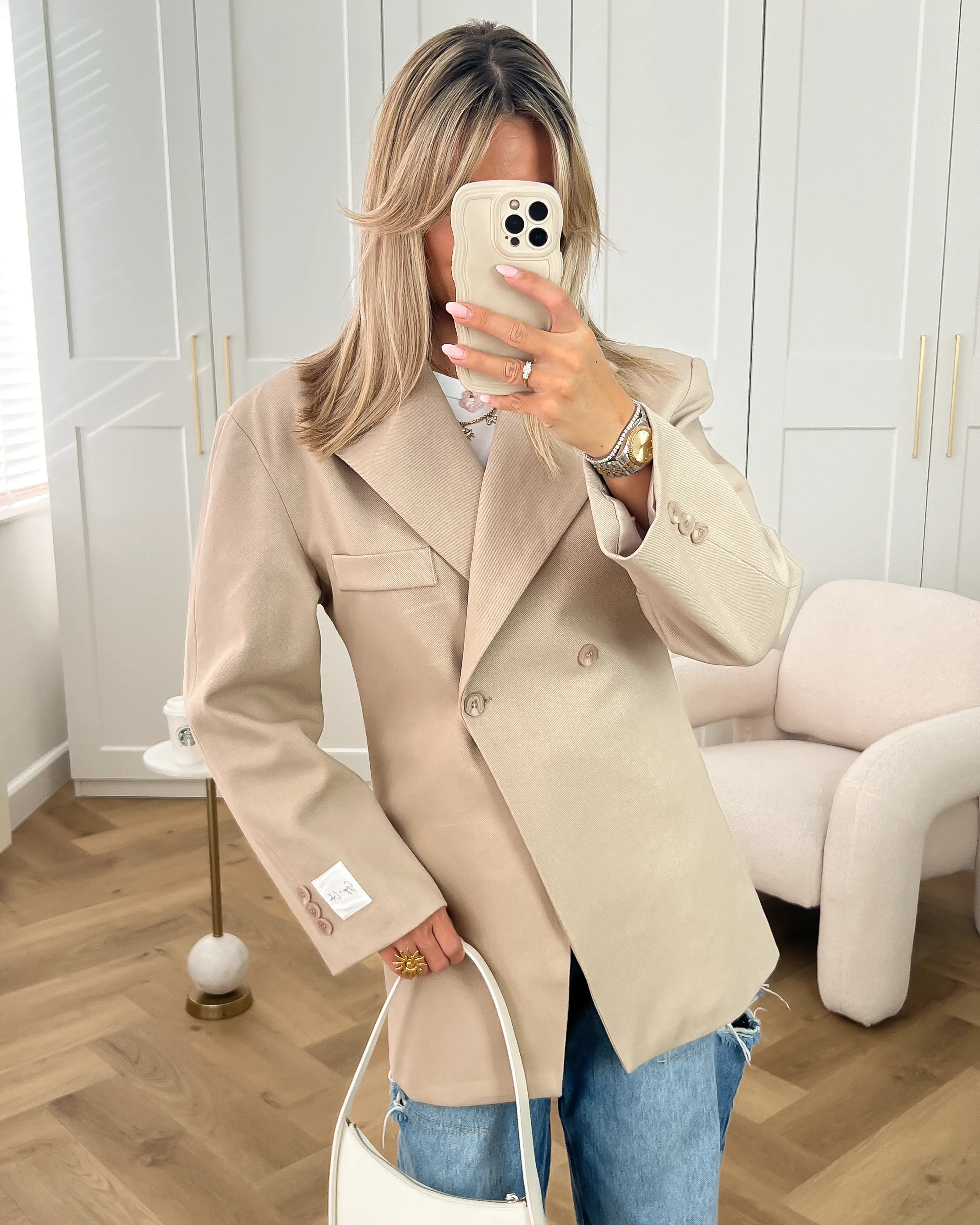 Gigi   Loulou - Cinched Blazer in Beige