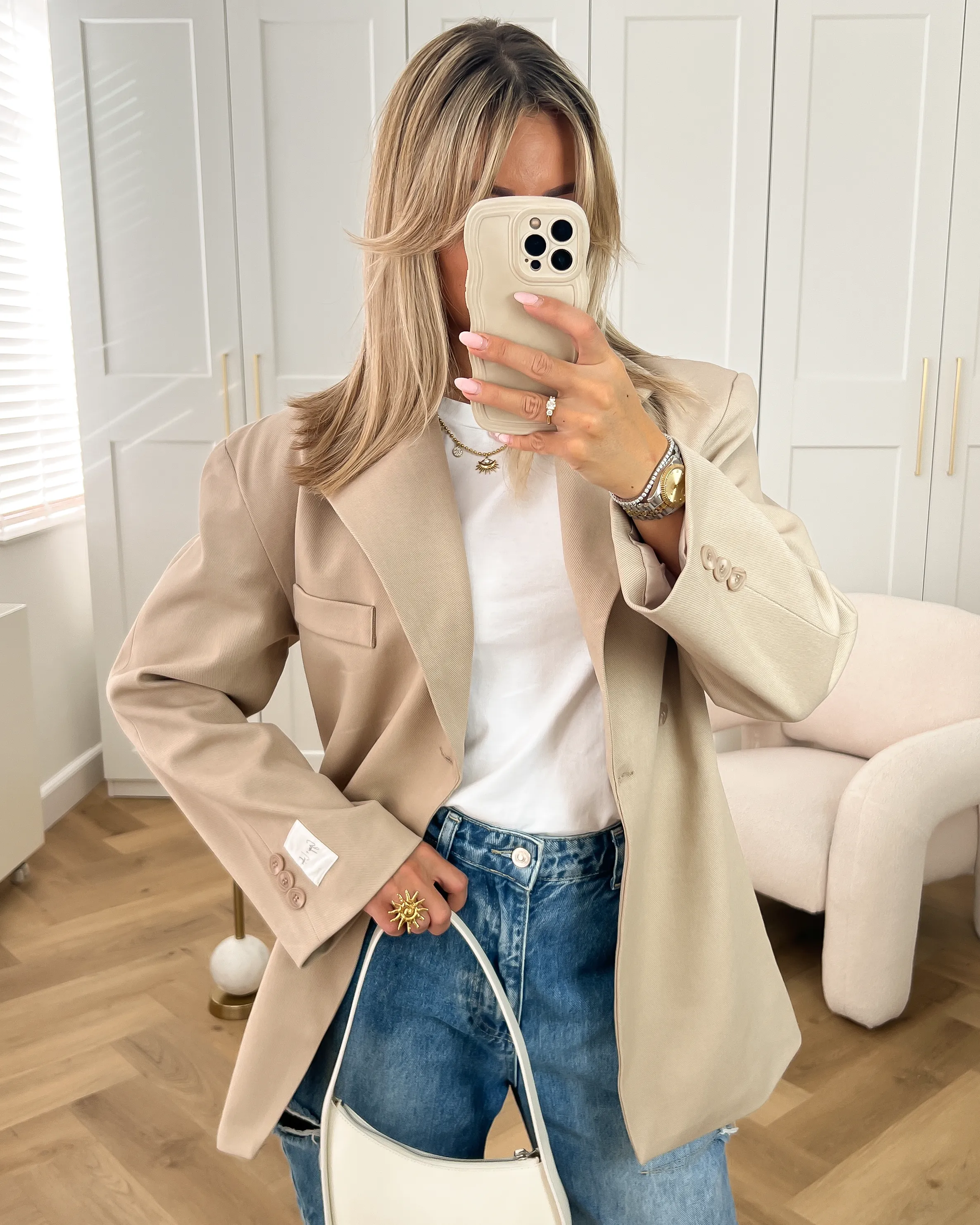 Gigi   Loulou - Cinched Blazer in Beige