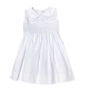 Girl's "Rosebud" White Smocked Sleeveless Dress