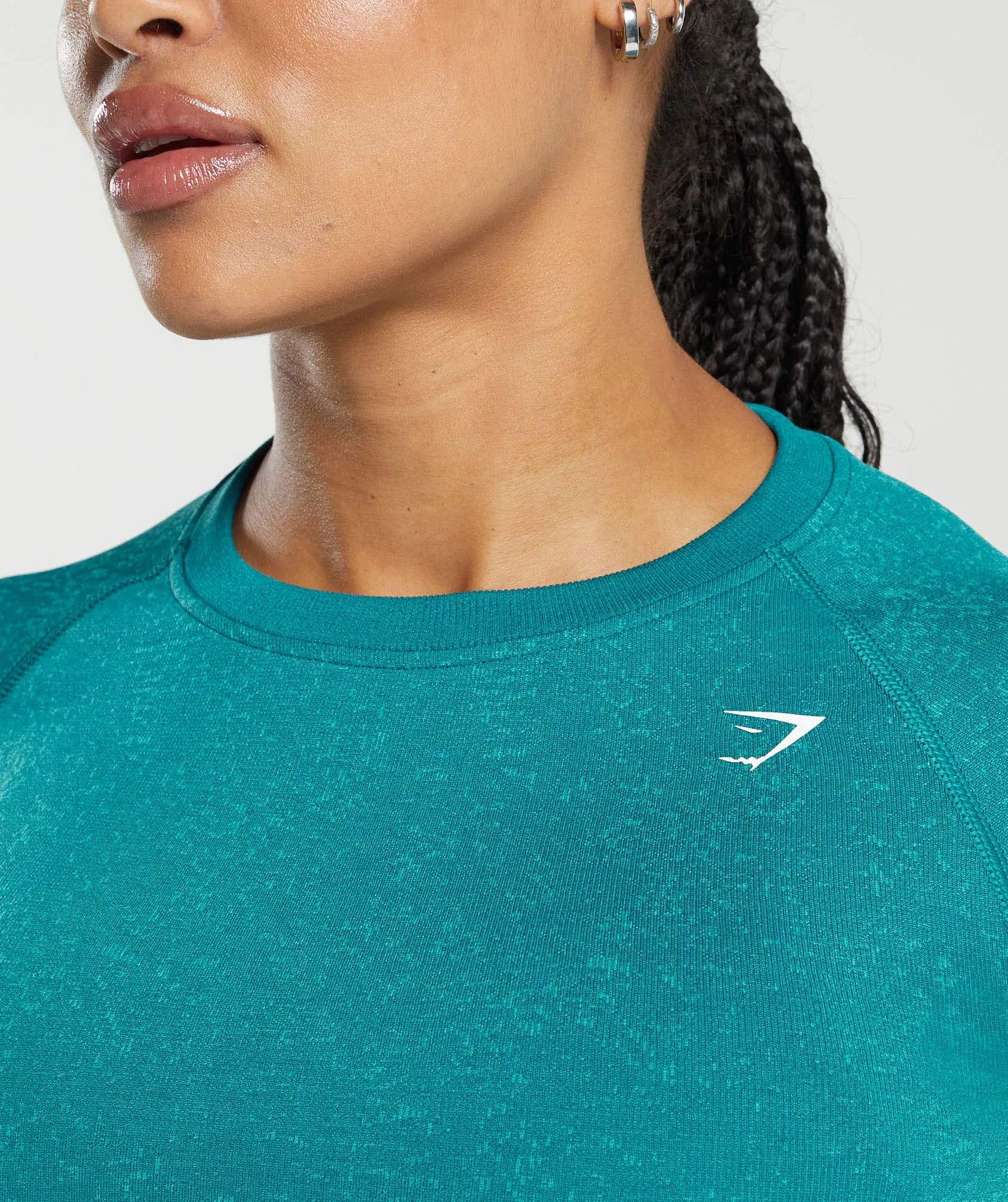 Gymshark Adapt Fleck Seamless Long Sleeve Crop Top - Ocean Teal/Artificial Teal