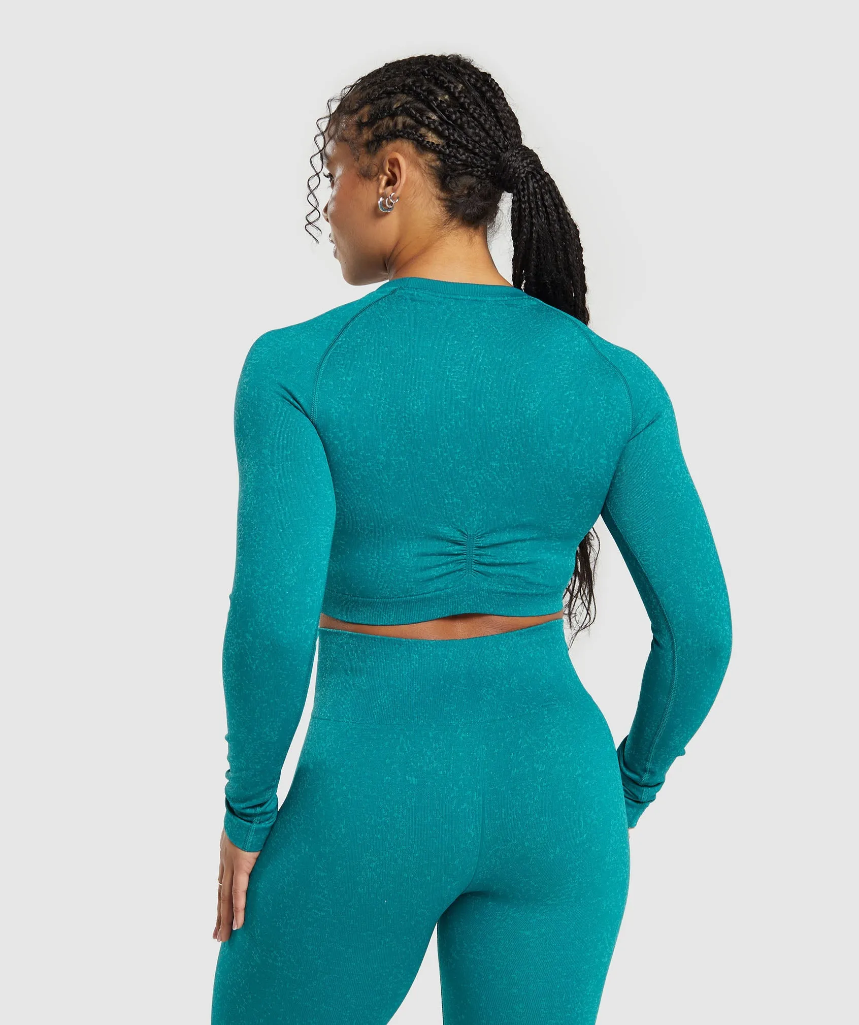 Gymshark Adapt Fleck Seamless Long Sleeve Crop Top - Ocean Teal/Artificial Teal