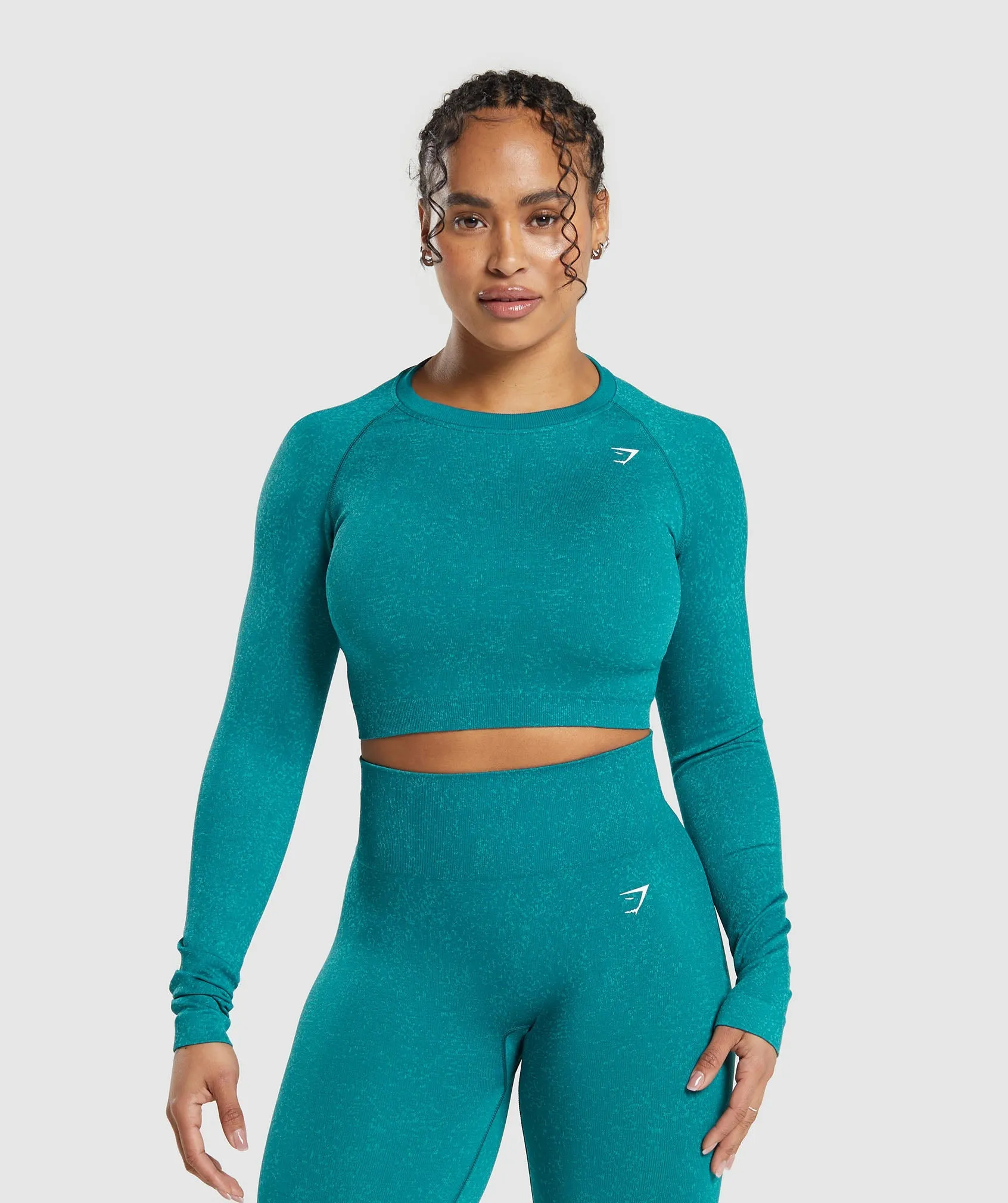 Gymshark Adapt Fleck Seamless Long Sleeve Crop Top - Ocean Teal/Artificial Teal