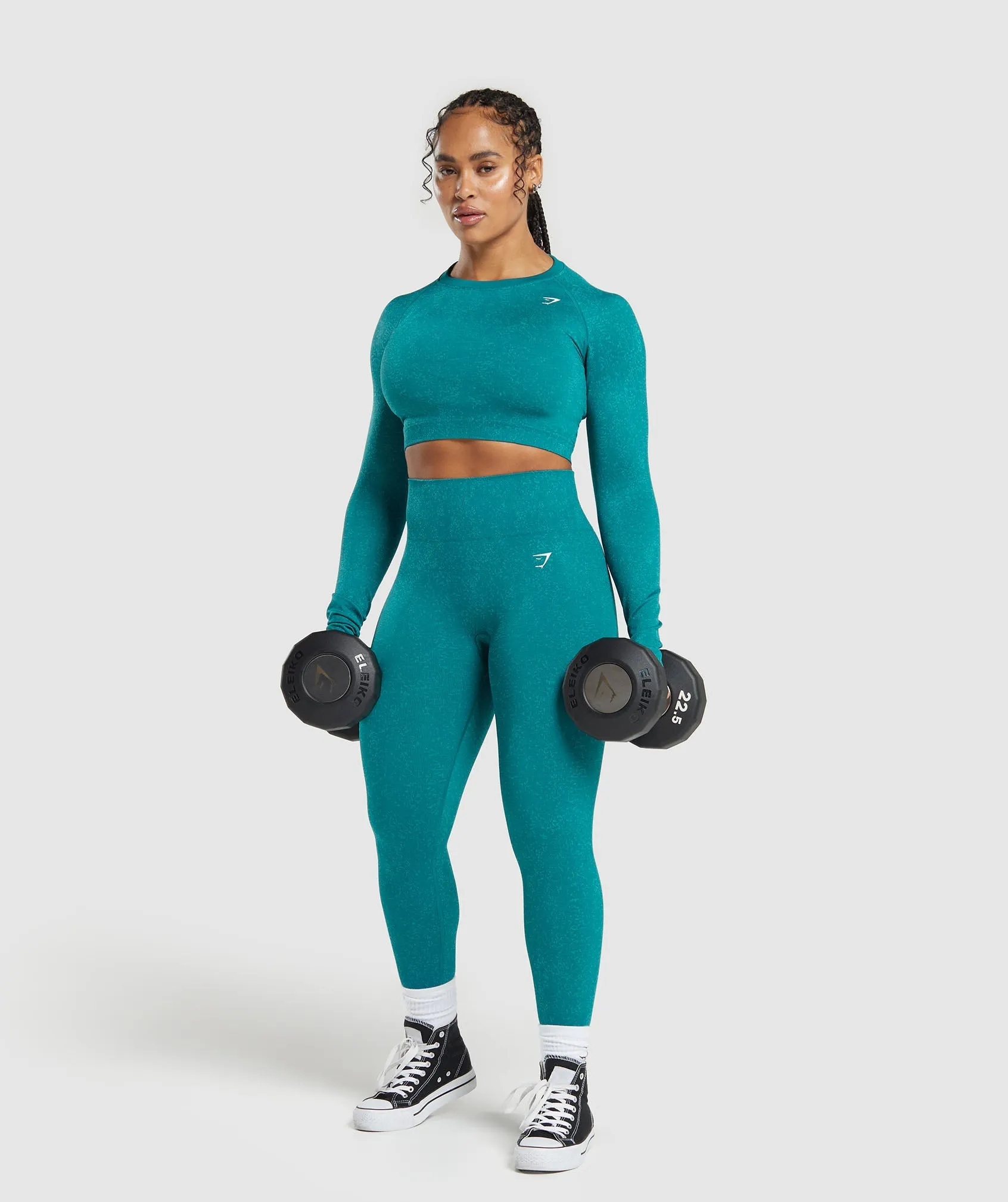 Gymshark Adapt Fleck Seamless Long Sleeve Crop Top - Ocean Teal/Artificial Teal