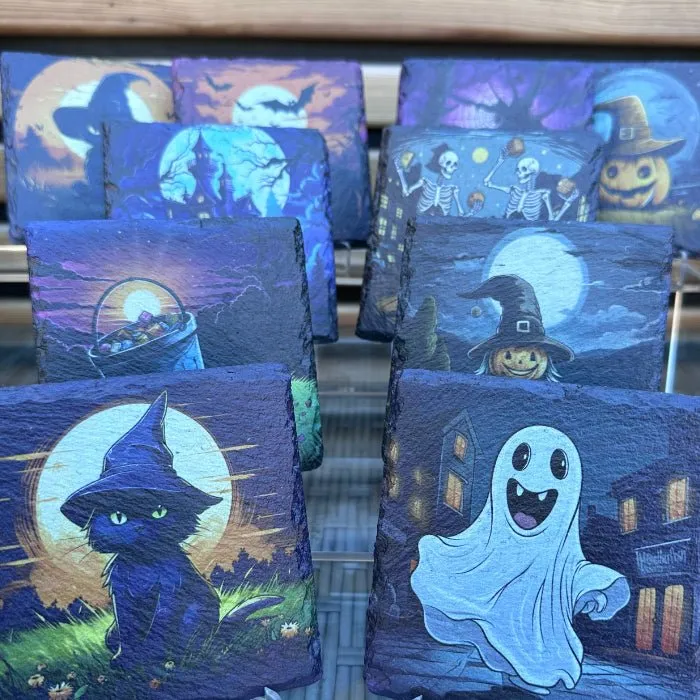 Halloween Slate Coasters - Dancing Skeletons