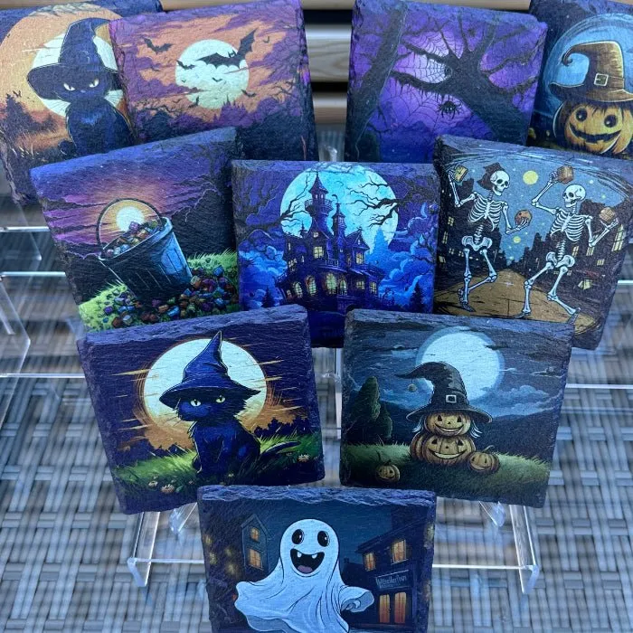 Halloween Slate Coasters - Dancing Skeletons