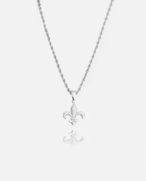 Iced Fleur-de-lis Pendant - White Gold