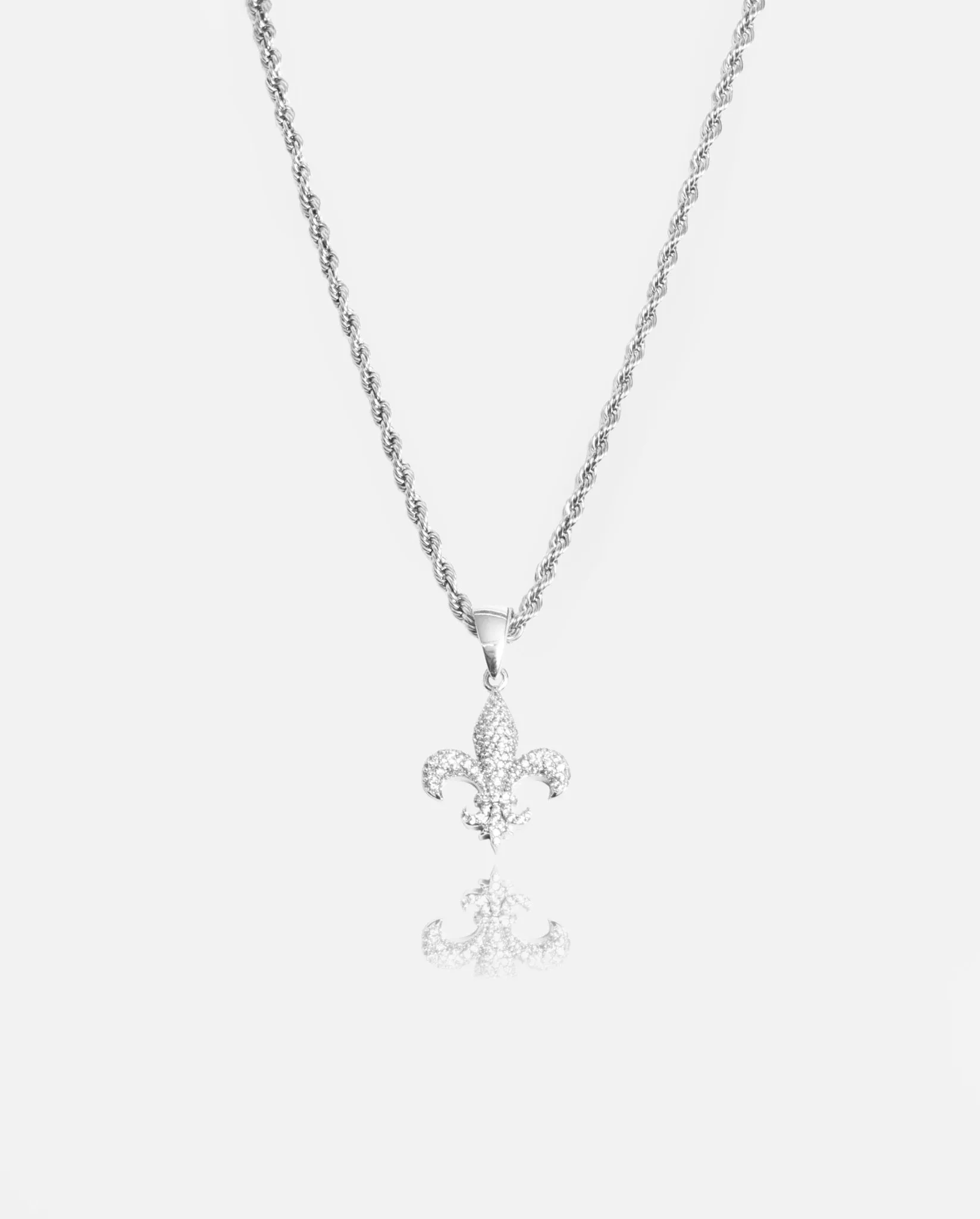 Iced Fleur-de-lis Pendant - White Gold