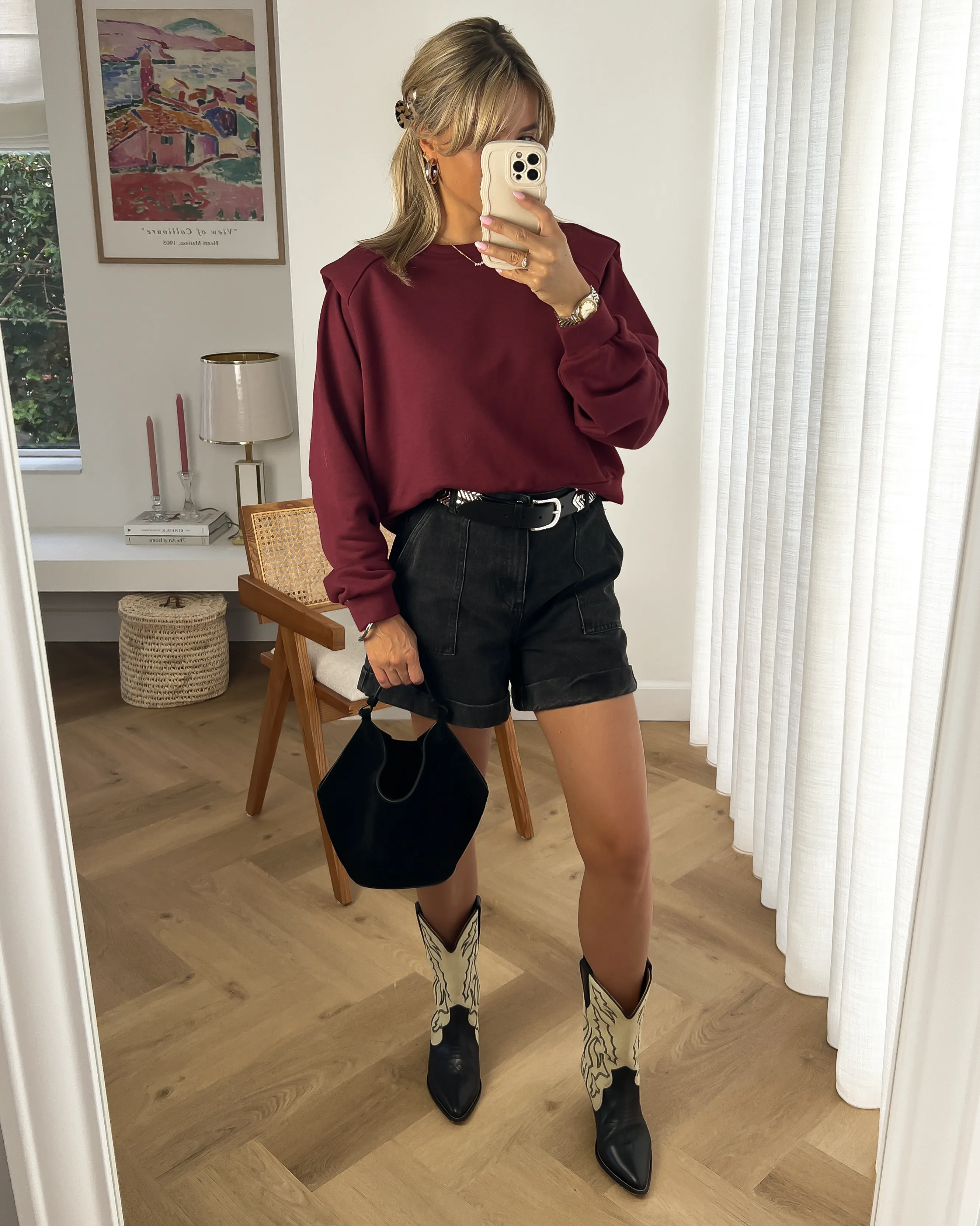 LOGAN - Shoulder Crop Sweatshirt in Bordeaux Red