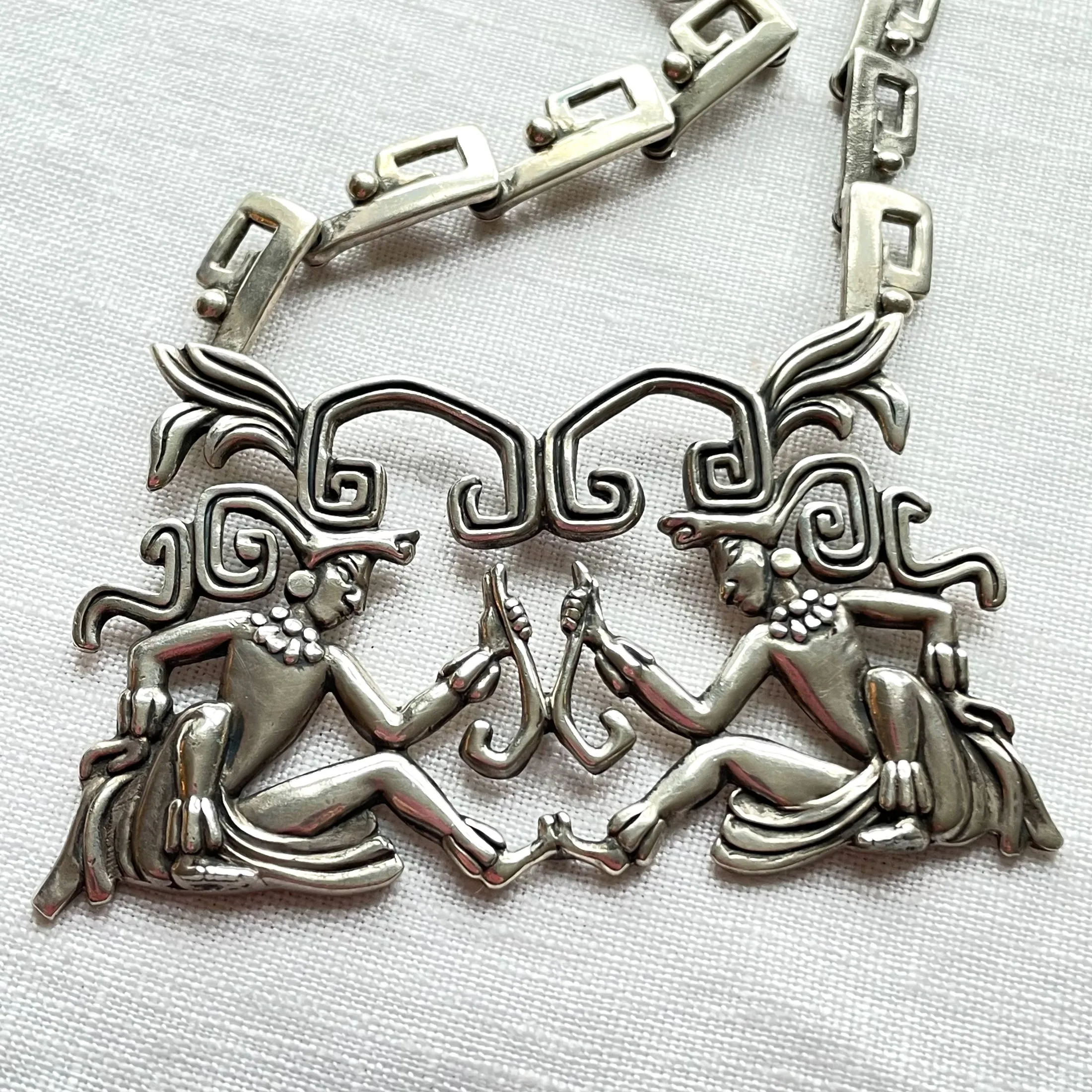 Margot De Taxco Maya Lords Sterling Necklace, #5605 79 Grams, Book Piece 2 Available