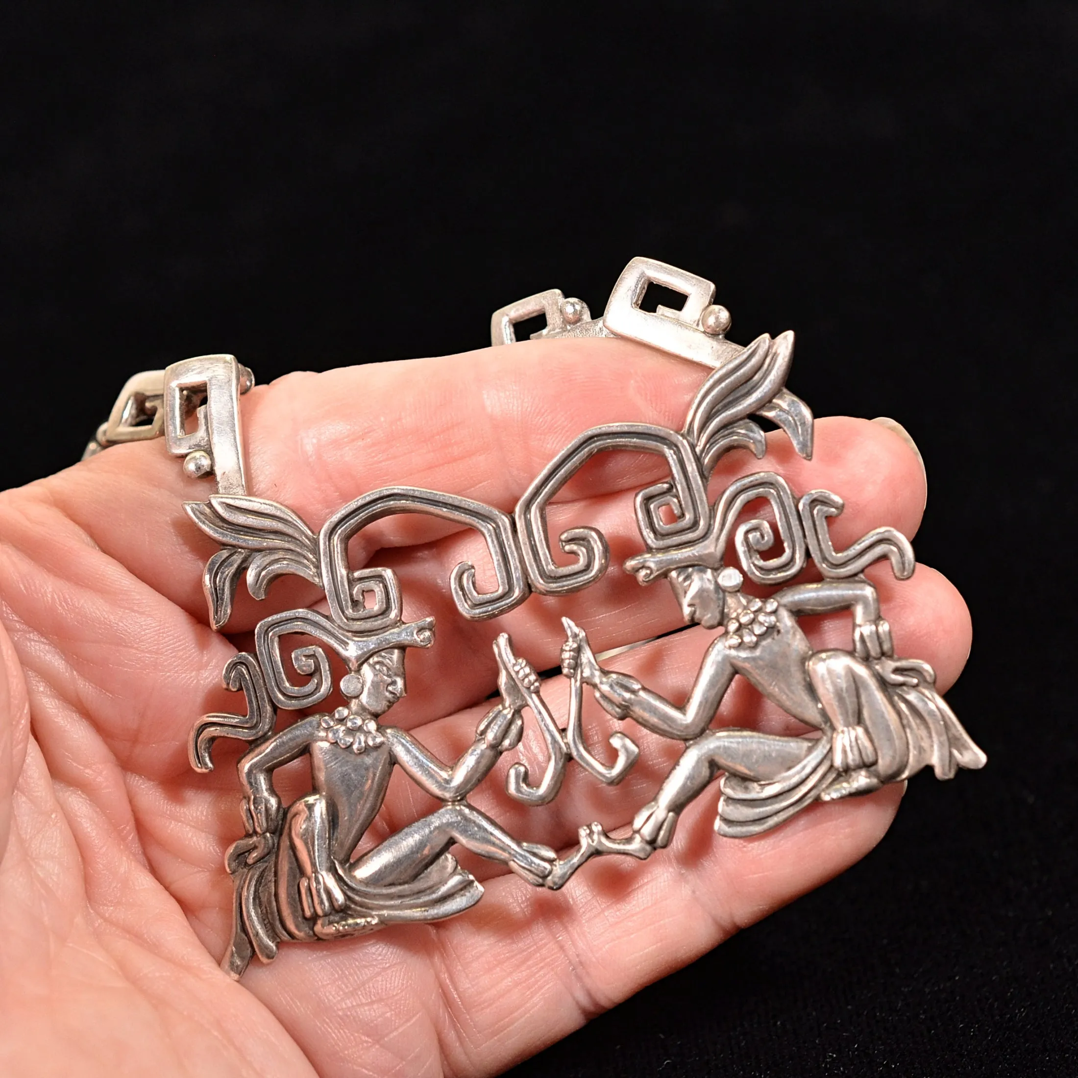 Margot De Taxco Maya Lords Sterling Necklace, #5605 79 Grams, Book Piece 2 Available