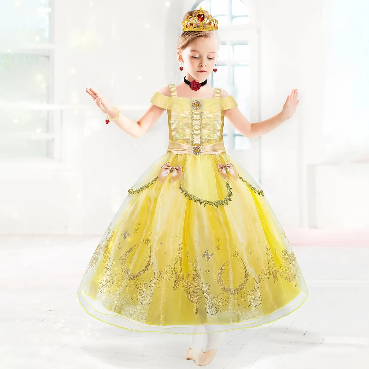 Princess Dresses for Girls, Princess Costume for Girls with Crown, 11Pcs Princess Dress Up for Girls Toddler Age 3-8