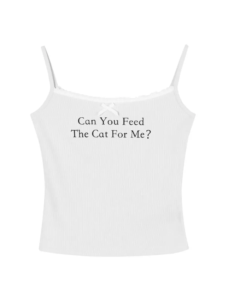 "Can you feed me the cat for me" Sweet Spicy Girl White Letter Print Top BY9201