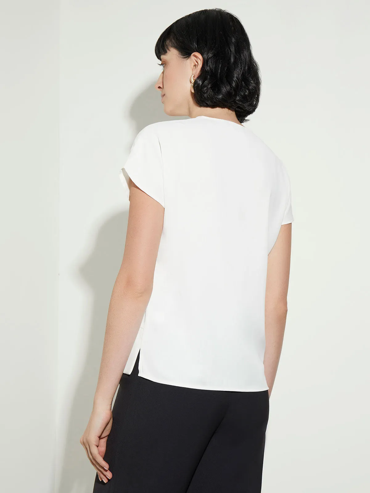 Short Sleeve V-Neck Crepe de Chine Blouse