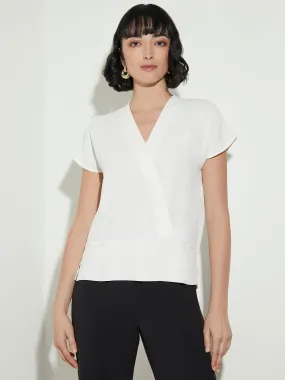 Short Sleeve V-Neck Crepe de Chine Blouse